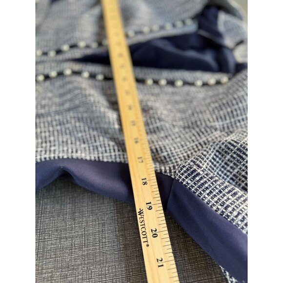 White House Black Market Womens 6 Blue White Pearl Blazer Jacket Long Sleeve - Picture 9 of 12